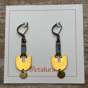 Petalura Gold and Turquoise Geometric Drop Earrings - Brand New